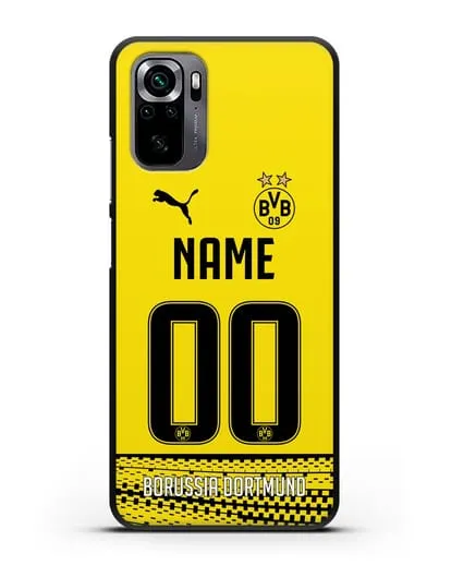 Именной чехол ФК Боруссия Дортмунд с фамилией и номером желтая форма силиконовый для Xiaomi Poco M5s
