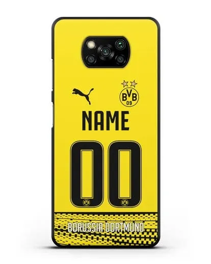 Именной чехол ФК Боруссия Дортмунд с фамилией и номером желтая форма силиконовый для Xiaomi Poco X3