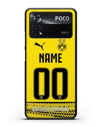 Именной чехол ФК Боруссия Дортмунд с фамилией и номером желтая форма силиконовый для Xiaomi Poco X4 Pro