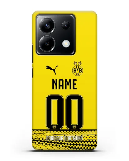 Именной чехол ФК Боруссия Дортмунд с фамилией и номером желтая форма силиконовый для Xiaomi Poco X6