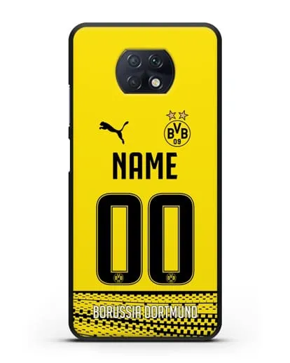Именной чехол ФК Боруссия Дортмунд с фамилией и номером желтая форма силиконовый для Xiaomi Redmi Note 9T