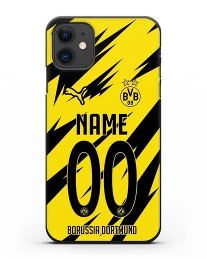 Именной чехол ФК Боруссия Дортмунд с фамилией и номером (сезон 2020-2021) домашняя форма силиконовый для iPhone 11