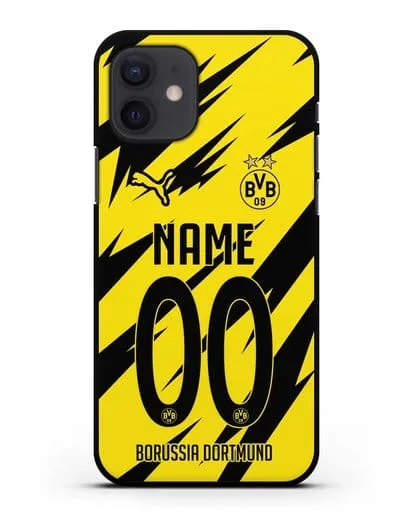 Именной чехол ФК Боруссия Дортмунд с фамилией и номером (сезон 2020-2021) домашняя форма силиконовый для iPhone 12