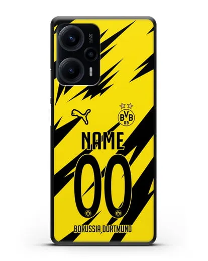 Именной чехол ФК Боруссия Дортмунд с фамилией и номером (сезон 2020-2021) домашняя форма силиконовый для Xiaomi Poco F5