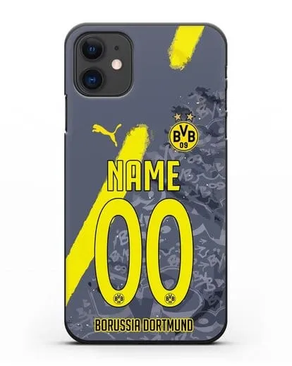 Именной чехол ФК Боруссия Дортмунд с фамилией и номером (сезон 2020-2021) гостевая форма силиконовый для iPhone 11