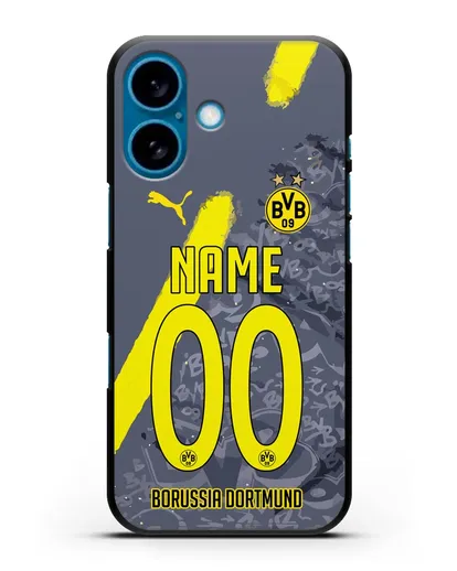 Именной чехол ФК Боруссия Дортмунд с фамилией и номером (сезон 2020-2021) гостевая форма силиконовый для iPhone 16
