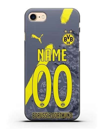 Именной чехол ФК Боруссия Дортмунд с фамилией и номером (сезон 2020-2021) гостевая форма силиконовый для iPhone 8