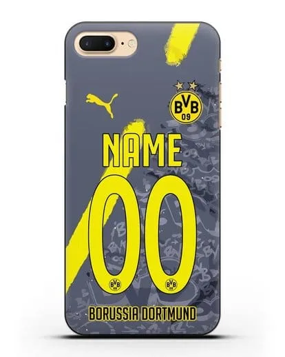 Именной чехол ФК Боруссия Дортмунд с фамилией и номером (сезон 2020-2021) гостевая форма силиконовый для iPhone 8 Plus