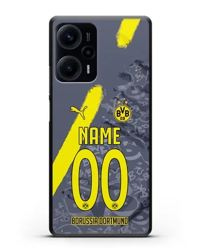 Именной чехол ФК Боруссия Дортмунд с фамилией и номером (сезон 2020-2021) гостевая форма силиконовый для Xiaomi Poco F5