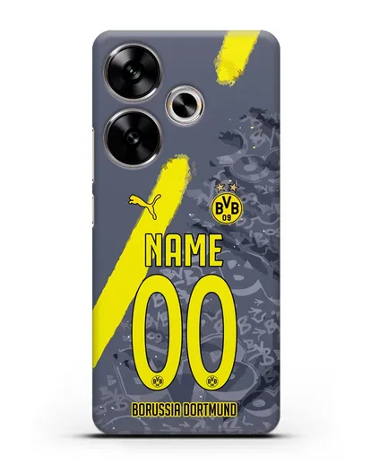 Именной чехол ФК Боруссия Дортмунд с фамилией и номером (сезон 2020-2021) гостевая форма силиконовый для Xiaomi Poco F6
