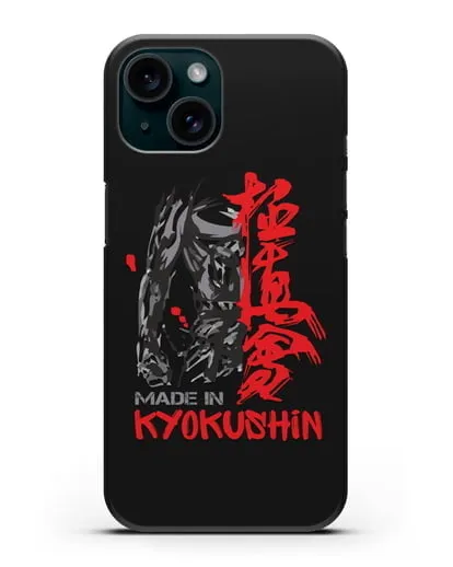 Чехол с рисунком и надписью Made in Kyokushin силиконовый для iPhone 15