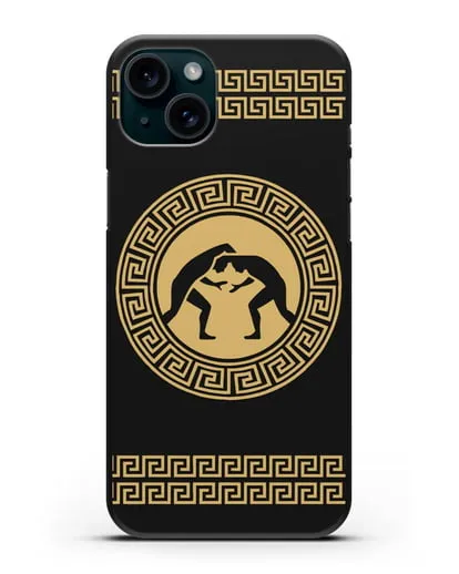 Чехол с борцами в греческом стиле силиконовый для iPhone 15 Plus