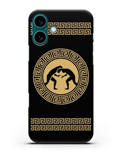 Чехол с борцами в греческом стиле силиконовый для iPhone 16 Plus