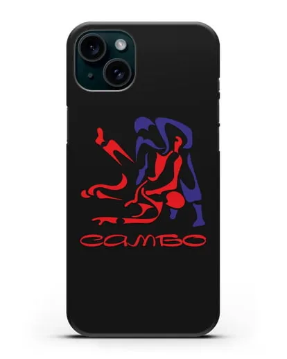 Чехол с красно-синей эмблемой Самбо силиконовый для iPhone 15 Plus