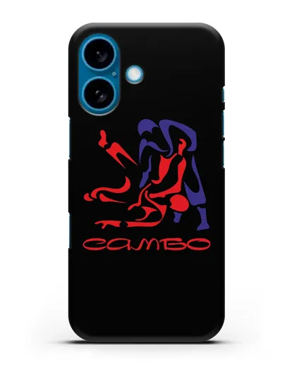 Чехол с красно-синей эмблемой Самбо силиконовый для iPhone 16