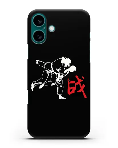 Чехол с борцами Дзюдо и красным иероглифом силиконовый для iPhone 16 Plus