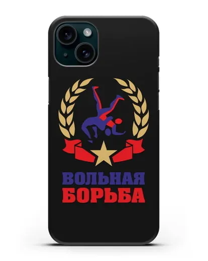 Чехол с логотипом и надписью Вольная борьба силиконовый для iPhone 15 Plus