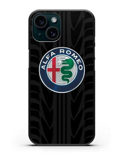 Чехол с эмблемой Alfa Romeo с протектором шин силиконовый для iPhone 15