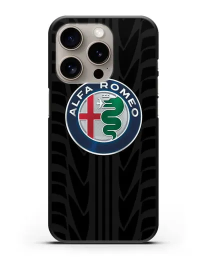 Чехол с эмблемой Alfa Romeo с протектором шин силиконовый для iPhone 15 Pro
