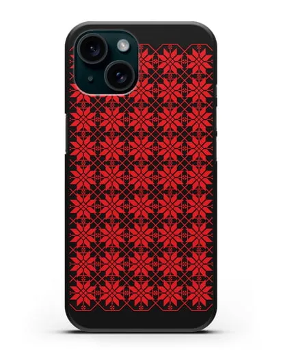 Чехол с белорусским орнаментом и символом Богатство силиконовый для iPhone 15