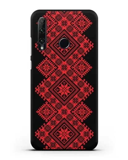 Чехол с красным белорусским орнаментом и символами Богатство, Огонь, Молодость силиконовый для Honor 20e