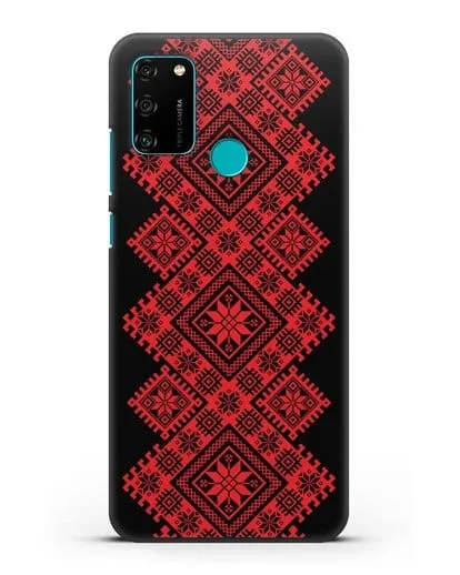Чехол с красным белорусским орнаментом и символами Богатство, Огонь, Молодость силиконовый для Honor 9A