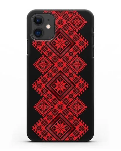 Чехол с красным белорусским орнаментом и символами Богатство, Огонь, Молодость силиконовый для iPhone 11