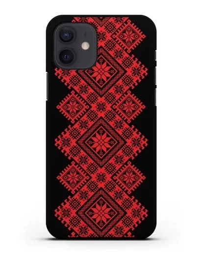Чехол с красным белорусским орнаментом и символами Богатство, Огонь, Молодость силиконовый для iPhone 12