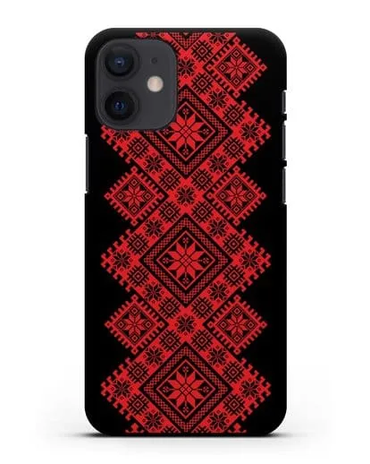 Чехол с красным белорусским орнаментом и символами Богатство, Огонь, Молодость силиконовый для iPhone 12 mini