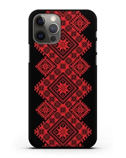 Чехол с красным белорусским орнаментом и символами Богатство, Огонь, Молодость силиконовый для iPhone 12 Pro