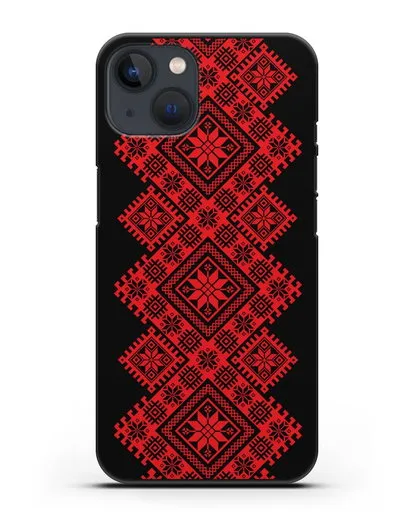 Чехол с красным белорусским орнаментом и символами Богатство, Огонь, Молодость силиконовый для iPhone 13 Mini