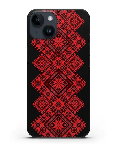 Чехол с красным белорусским орнаментом и символами Богатство, Огонь, Молодость силиконовый для iPhone 14
