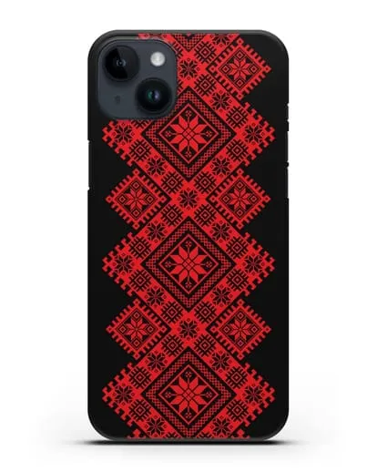 Чехол с красным белорусским орнаментом и символами Богатство, Огонь, Молодость силиконовый для iPhone 14 Plus