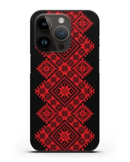 Чехол с красным белорусским орнаментом и символами Богатство, Огонь, Молодость силиконовый для iPhone 14 Pro