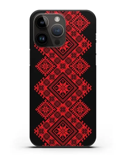 Чехол с красным белорусским орнаментом и символами Богатство, Огонь, Молодость силиконовый для iPhone 14 Pro Max