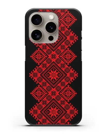 Чехол с красным белорусским орнаментом и символами Богатство, Огонь, Молодость силиконовый для iPhone 15 Pro