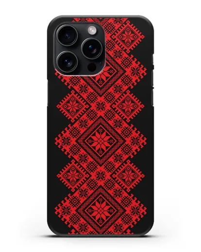 Чехол с красным белорусским орнаментом и символами Богатство, Огонь, Молодость силиконовый для iPhone 15 Pro Max
