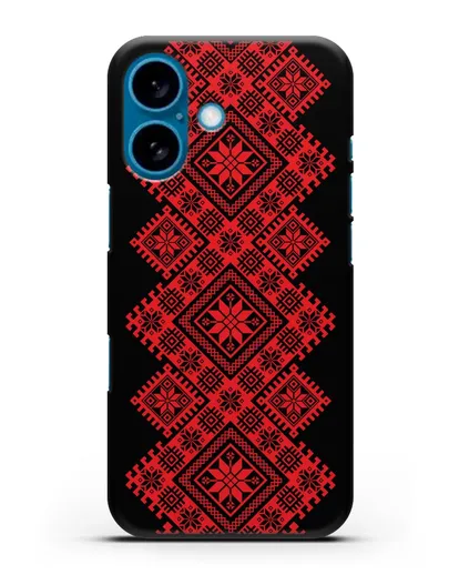 Чехол с красным белорусским орнаментом и символами Богатство, Огонь, Молодость силиконовый для iPhone 16
