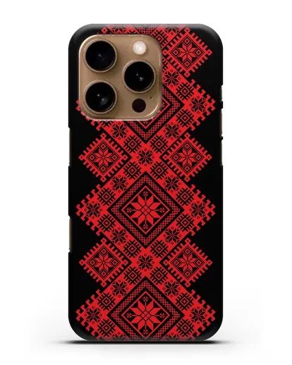 Чехол с красным белорусским орнаментом и символами Богатство, Огонь, Молодость силиконовый для iPhone 16 Pro