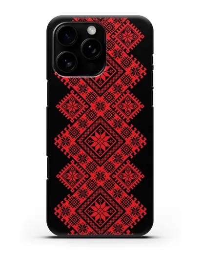 Чехол с красным белорусским орнаментом и символами Богатство, Огонь, Молодость силиконовый для iPhone 16 Pro Max