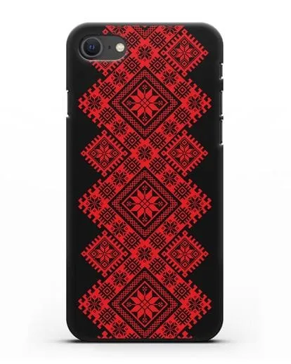 Чехол с красным белорусским орнаментом и символами Богатство, Огонь, Молодость силиконовый для iPhone SE 2020