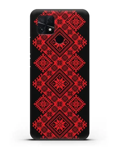 Чехол с красным белорусским орнаментом и символами Богатство, Огонь, Молодость силиконовый для Xiaomi Poco C40