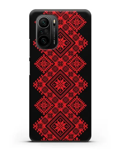Чехол с красным белорусским орнаментом и символами Богатство, Огонь, Молодость силиконовый для Xiaomi Poco F3