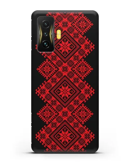 Чехол с красным белорусским орнаментом и символами Богатство, Огонь, Молодость силиконовый для Xiaomi Poco F4 GT
