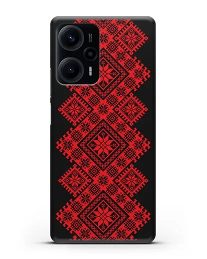 Чехол с красным белорусским орнаментом и символами Богатство, Огонь, Молодость силиконовый для Xiaomi Poco F5