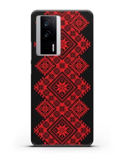 Чехол с красным белорусским орнаментом и символами Богатство, Огонь, Молодость силиконовый для Xiaomi Poco F5 Pro