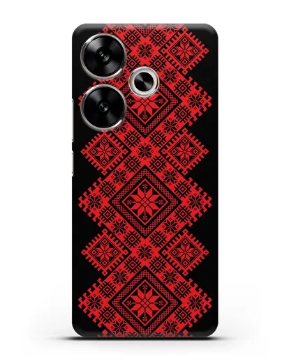 Чехол с красным белорусским орнаментом и символами Богатство, Огонь, Молодость силиконовый для Xiaomi Poco F6