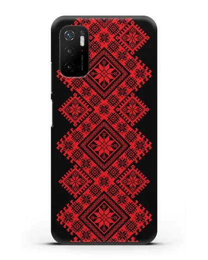 Чехол с красным белорусским орнаментом и символами Богатство, Огонь, Молодость силиконовый для Xiaomi Poco M3 Pro