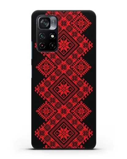 Чехол с красным белорусским орнаментом и символами Богатство, Огонь, Молодость силиконовый для Xiaomi Poco M4 Pro 5G
