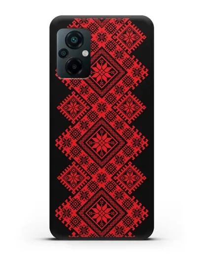 Чехол с красным белорусским орнаментом и символами Богатство, Огонь, Молодость силиконовый для Xiaomi Poco M5